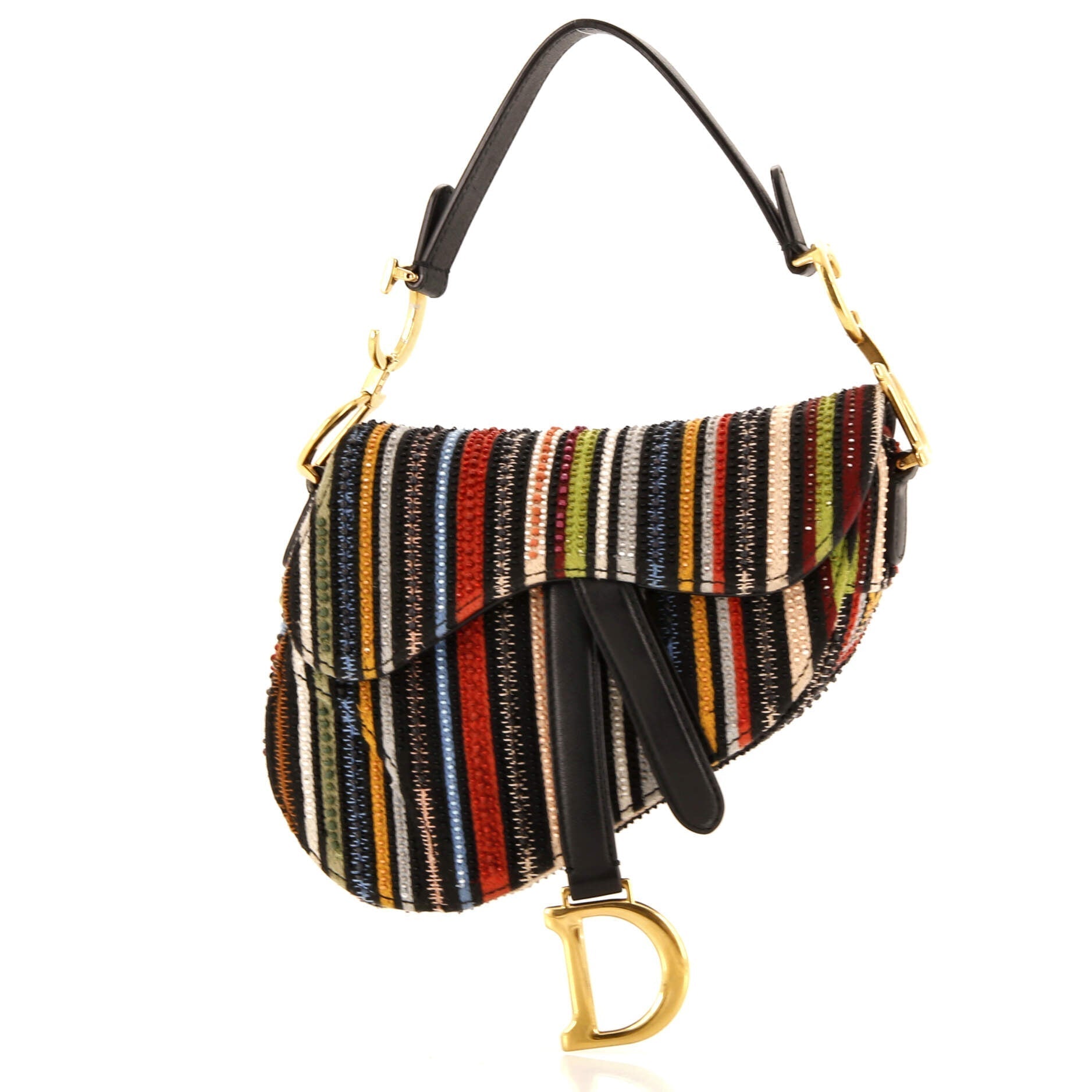 Dior Saddle Handbag Embroidered Striped Canvas Mini