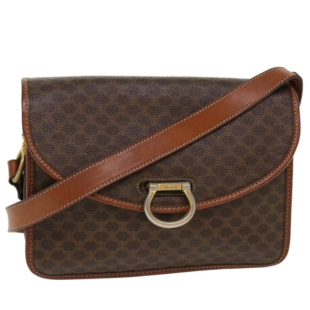 CELINE Macadam Canvas Shoulder Bag PVC Leather Brown  39968