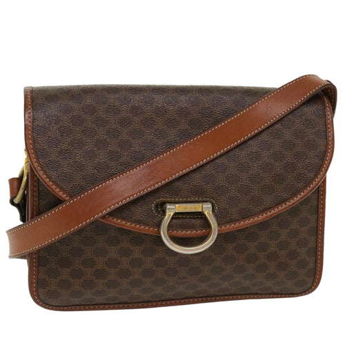 CELINE Macadam Canvas Shoulder Bag PVC Leather Brown  39968