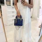 Dior Mini Lady Dior in Bleu De Minuit Lambskin and LGHW (Model: M0505PCAL)