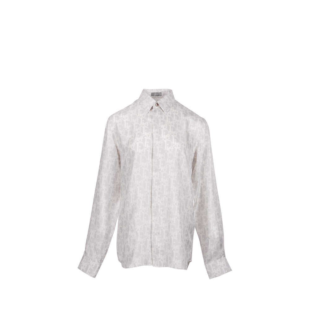 DIOR Homme Size 39 Dior Oblique Shirt Silk Light Grey/White