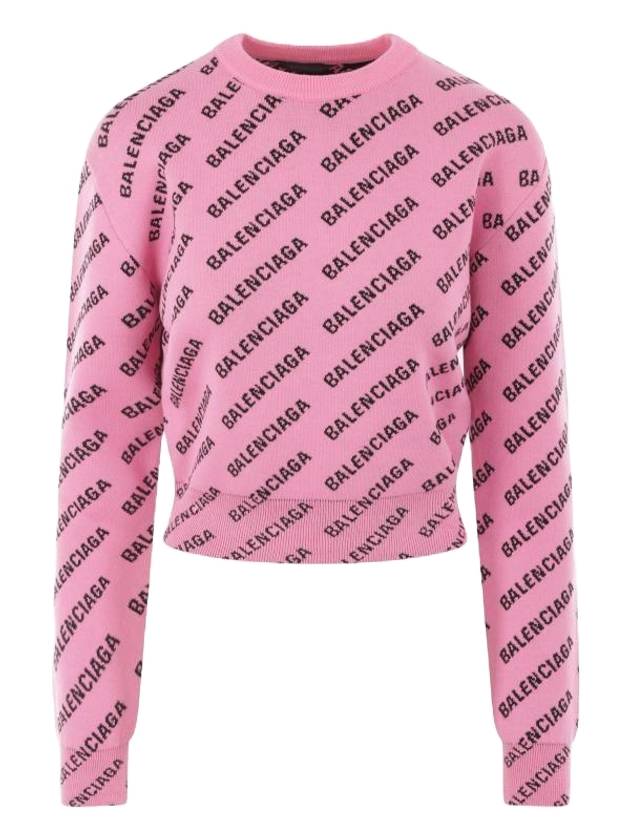 Balenciaga Mini All-Over Logo Knit Top Pink