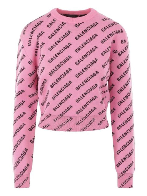 Balenciaga Mini All-Over Logo Knit Top Pink