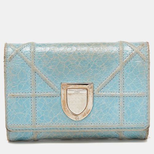 Dior Blue Crinkled Leather Diorama Trifold Wallet