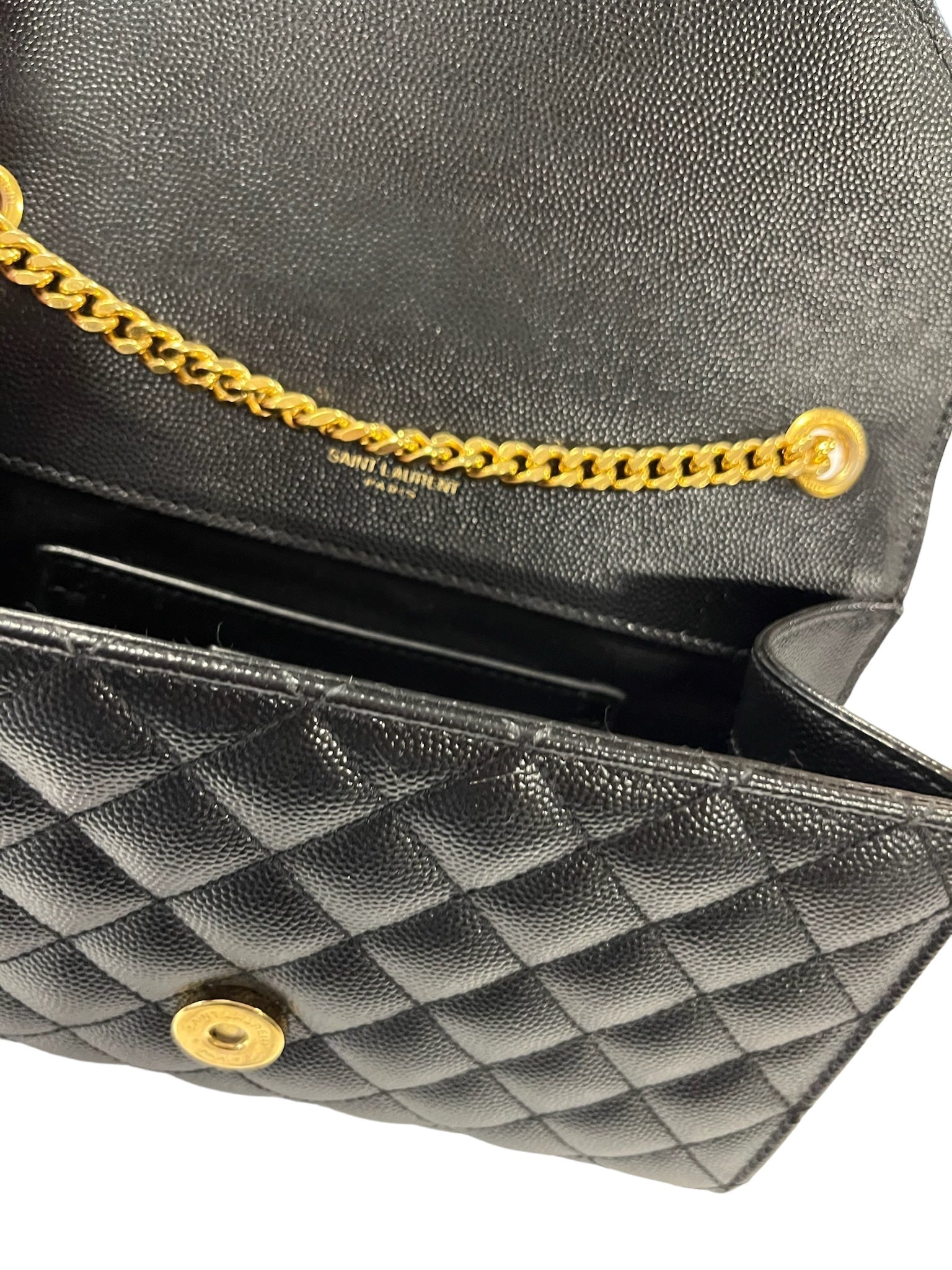 SAINT LAURENT - Black Grain De Poudre Triquilt Small Envelope Flap Bag
