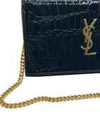 SAINT LAURENT - Monogramme Embossed Croc Chain Wallet