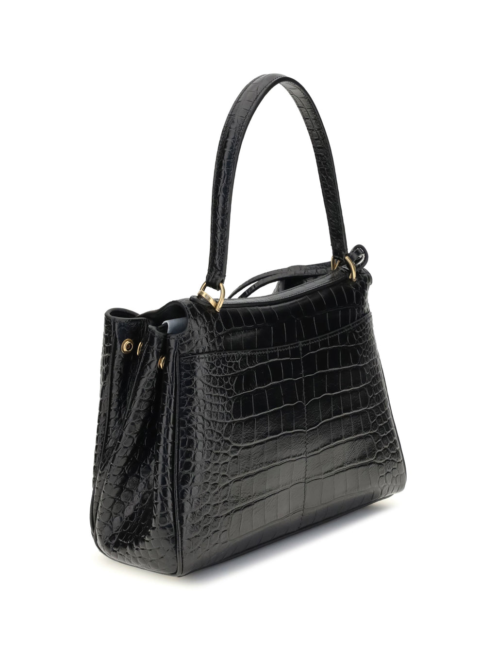 Balenciaga Women Rodeo Shoulder Bag In Crocodile-Print Leather