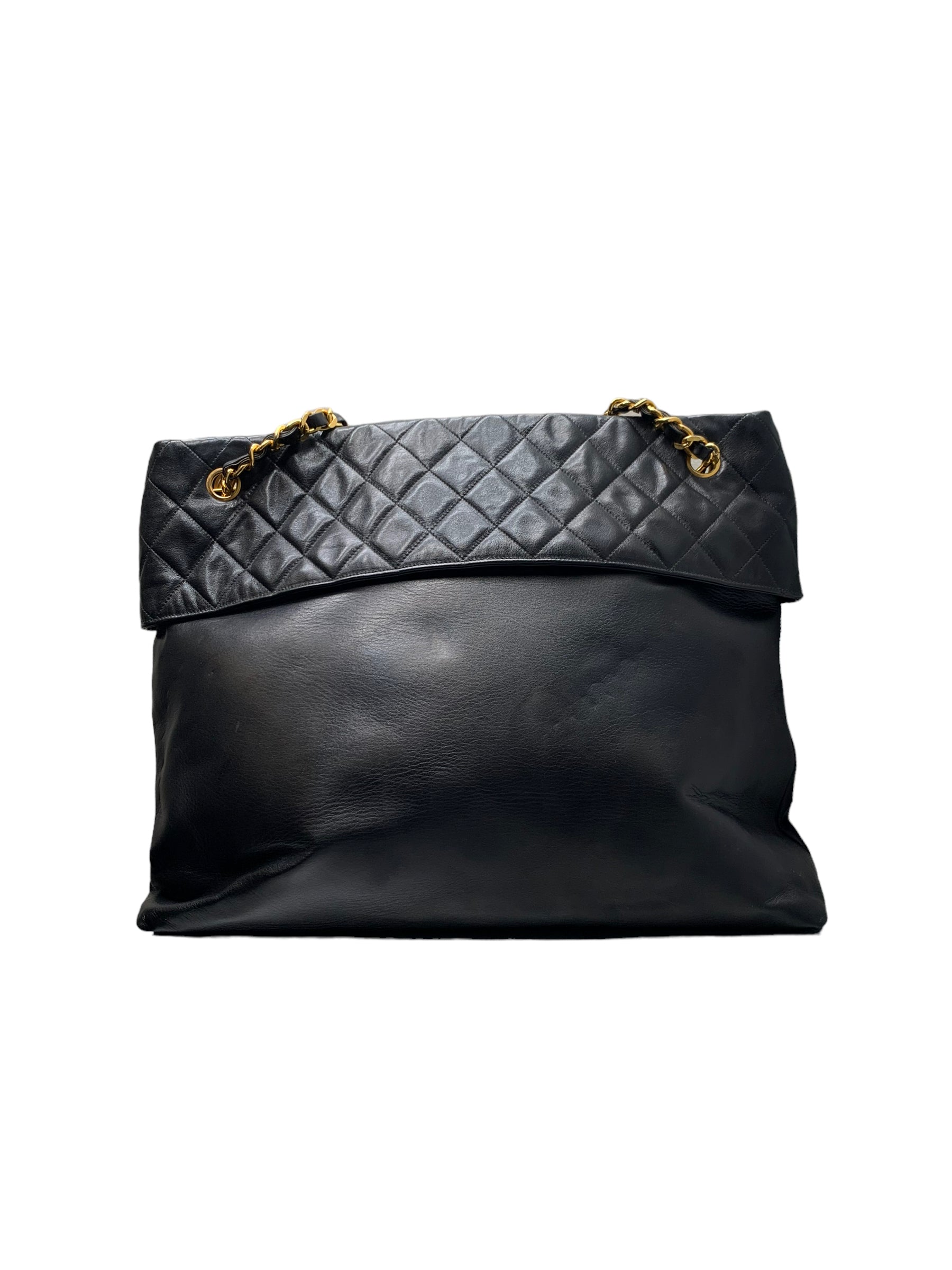 CHANEL- Quilted Black Lamb Chain Tote Shoulder Bag