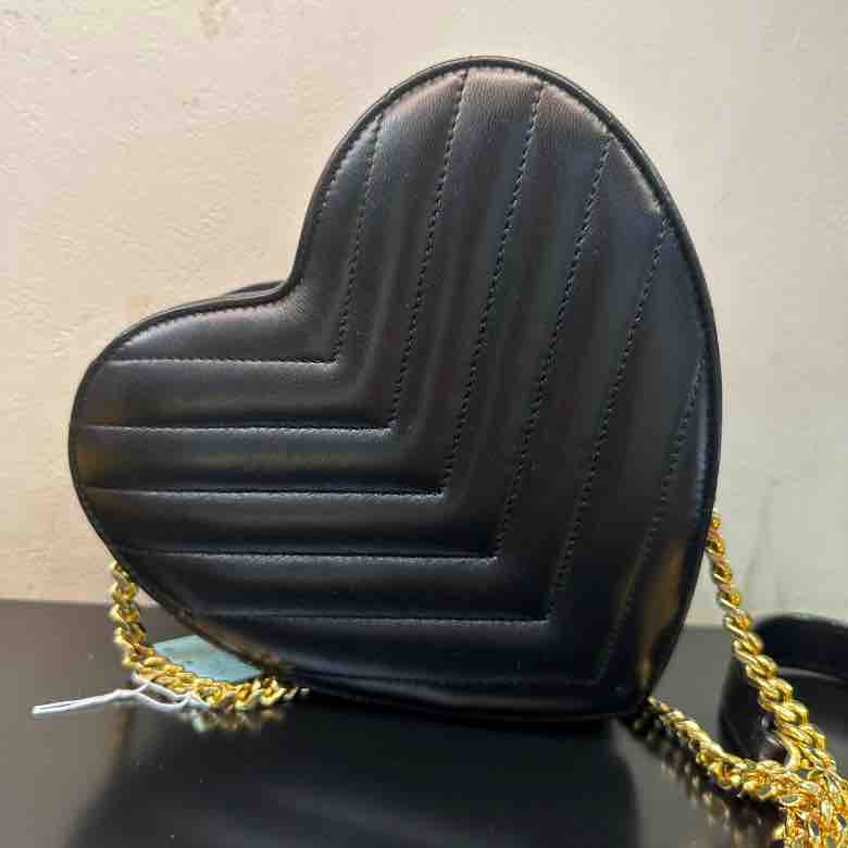 YSL Saint Laurent Leather Heart Chain Crossbody Bag