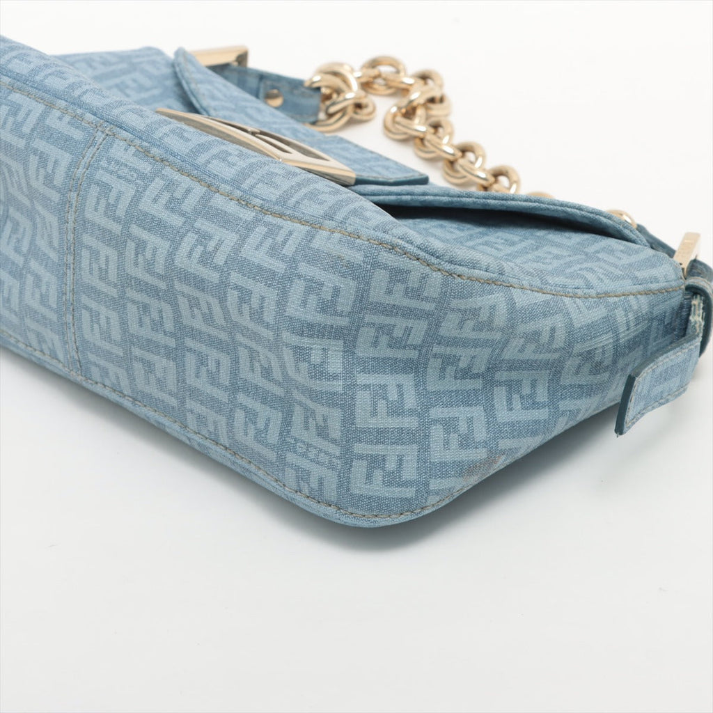 Fendi Blue Zucchino Coated Canvas Baguette Bag