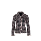 Chanel Size 36 Camellia Detailed Button Tweed Jacket Wool/Polyamide Black/Pink