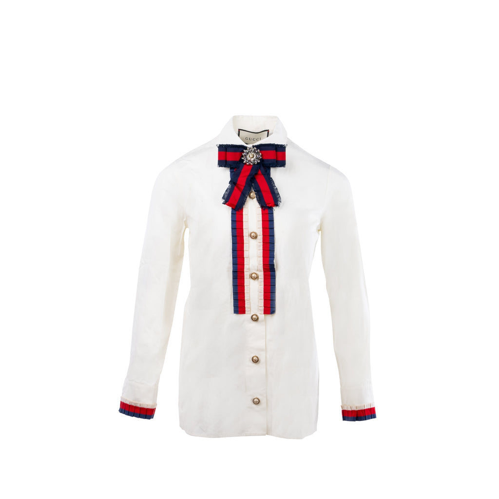 Gucci size 40 cotton poplin shirt / top white/ multicolor