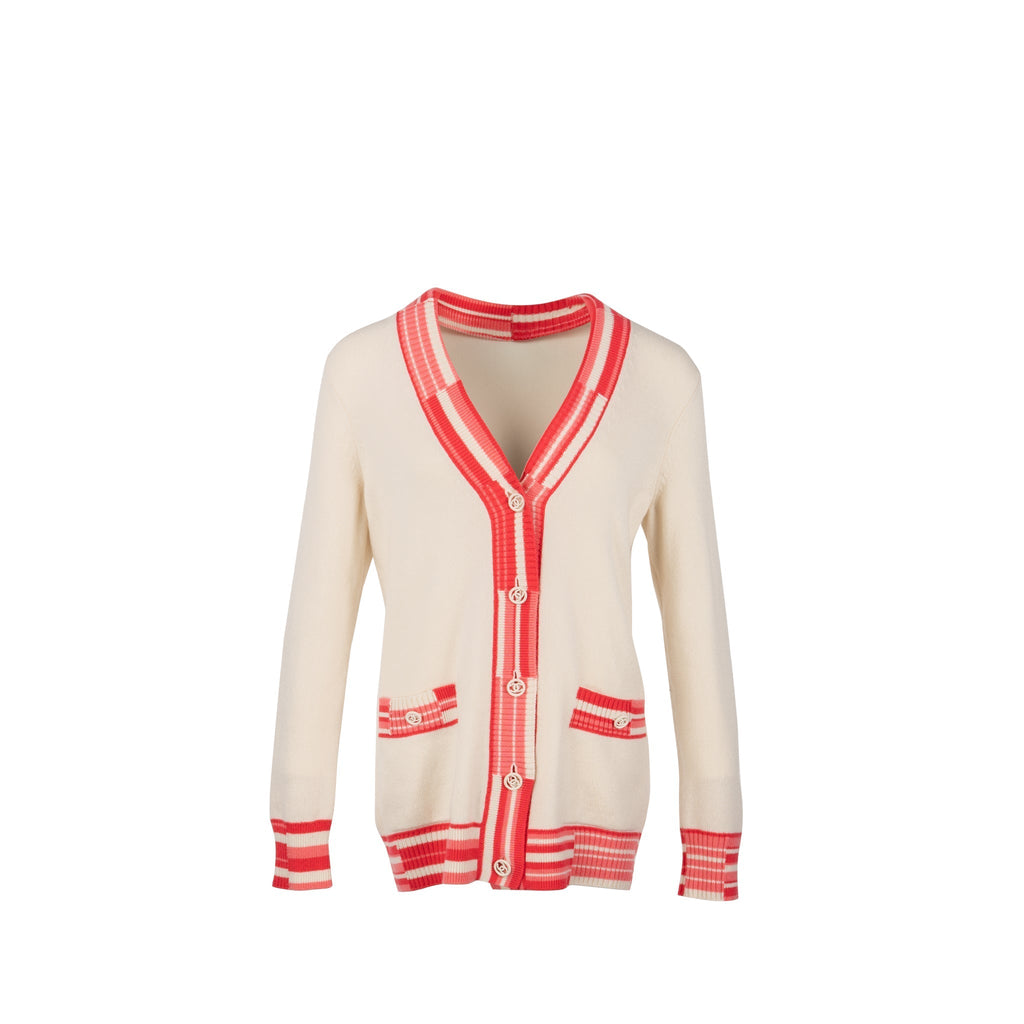 Chanel Size 36 Deauville Biarritz Venise Cardigan Cashmere Ecru/Pink/Coral