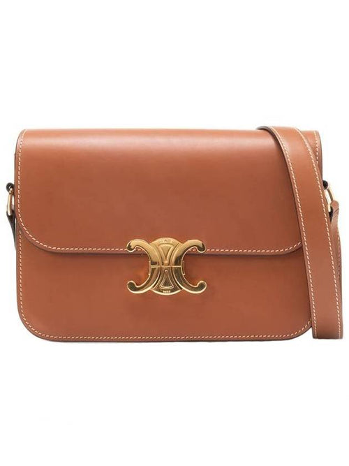CELINE Triomphe Medium Calfskin Shoulder Bag Tan