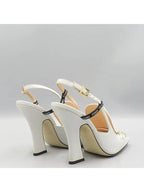 Fendi 8J6938 White Leather F Freedom Slingback Pumps Women s Shoes
