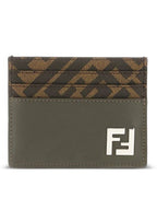 Fendi FF Square Leather Card Wallet Grey