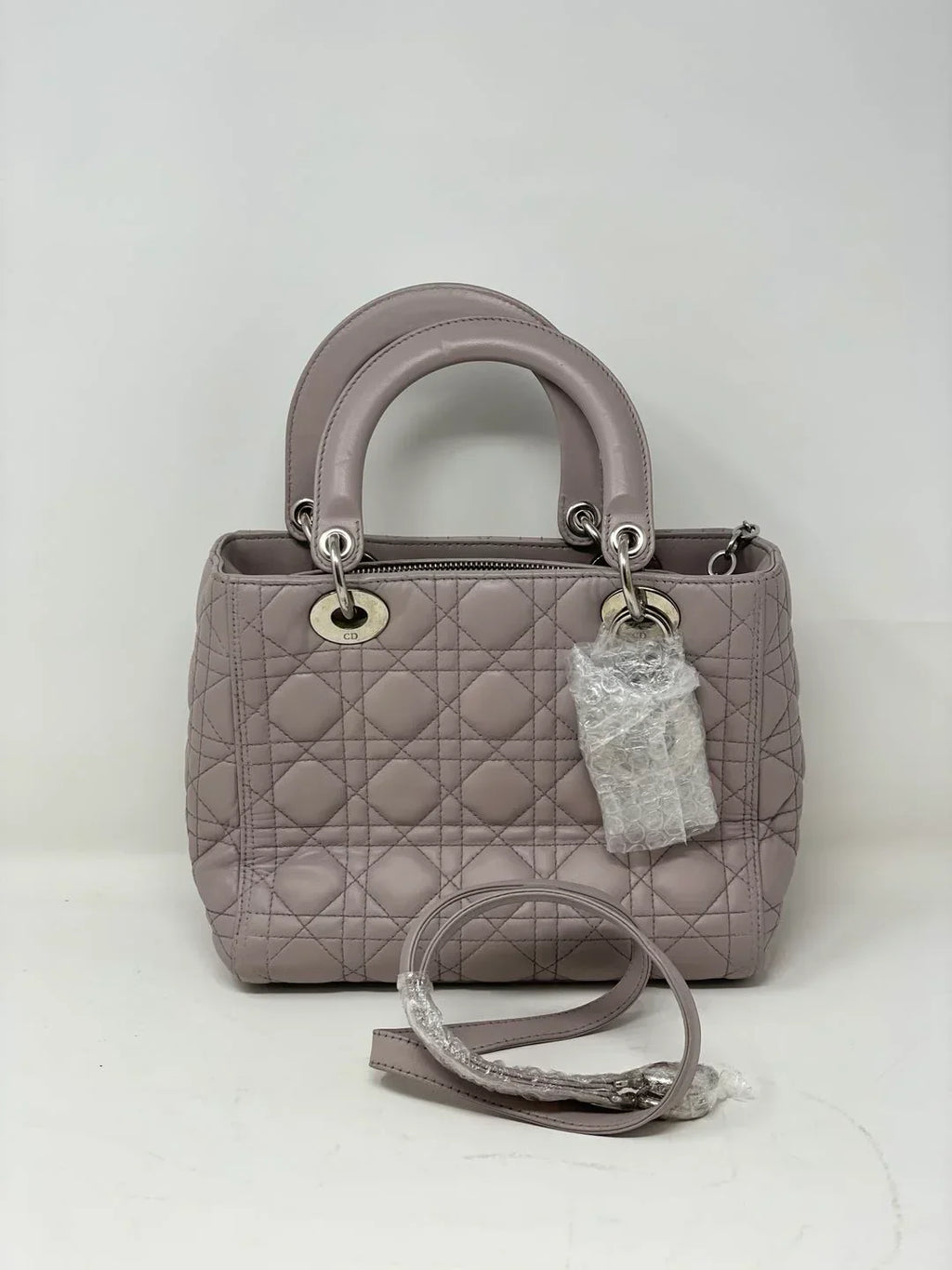 CHRISTIAN DIOR Lambskin Cannage Medium Lady Dior Grey B13-20