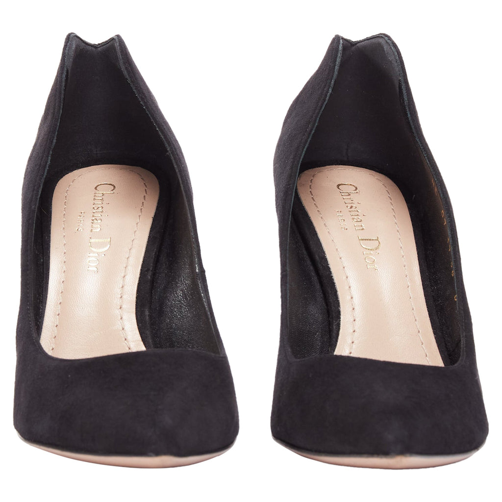 Dior Dioramour Leather Heart Suede Curved Heeled Pumps