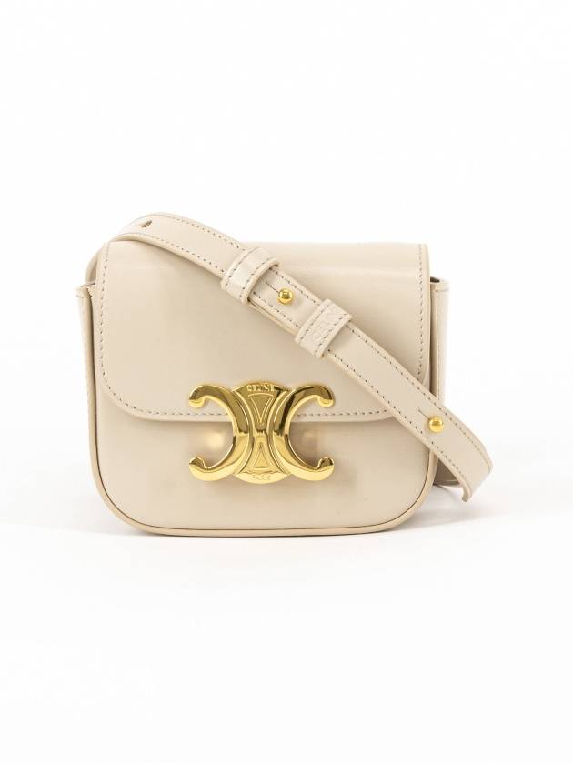 CELINE Triomphe Small Shiny Calfskin Cross Bag Pale Beige