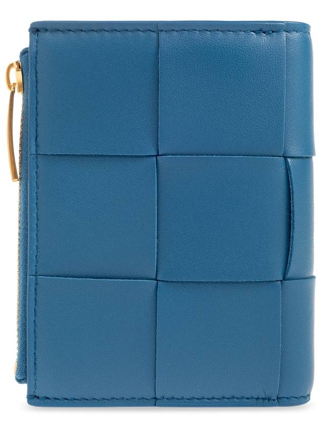 Bottega Veneta Cassette Zipper Bifold Half Wallet Blue