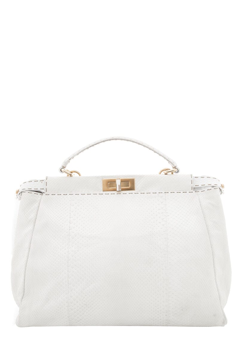 Fendi Cream Python Large Peekaboo Top Handle Bag