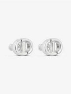 CD Navy Stud Metal Earrings Silver Finish Dior