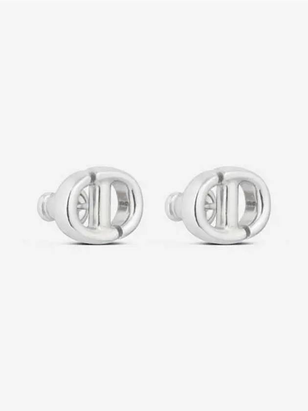 CD Navy Stud Metal Earrings Silver Finish Dior