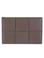 Bottega Veneta Intrecciato Lambskin Calfskin Card Wallet Taupe Grey