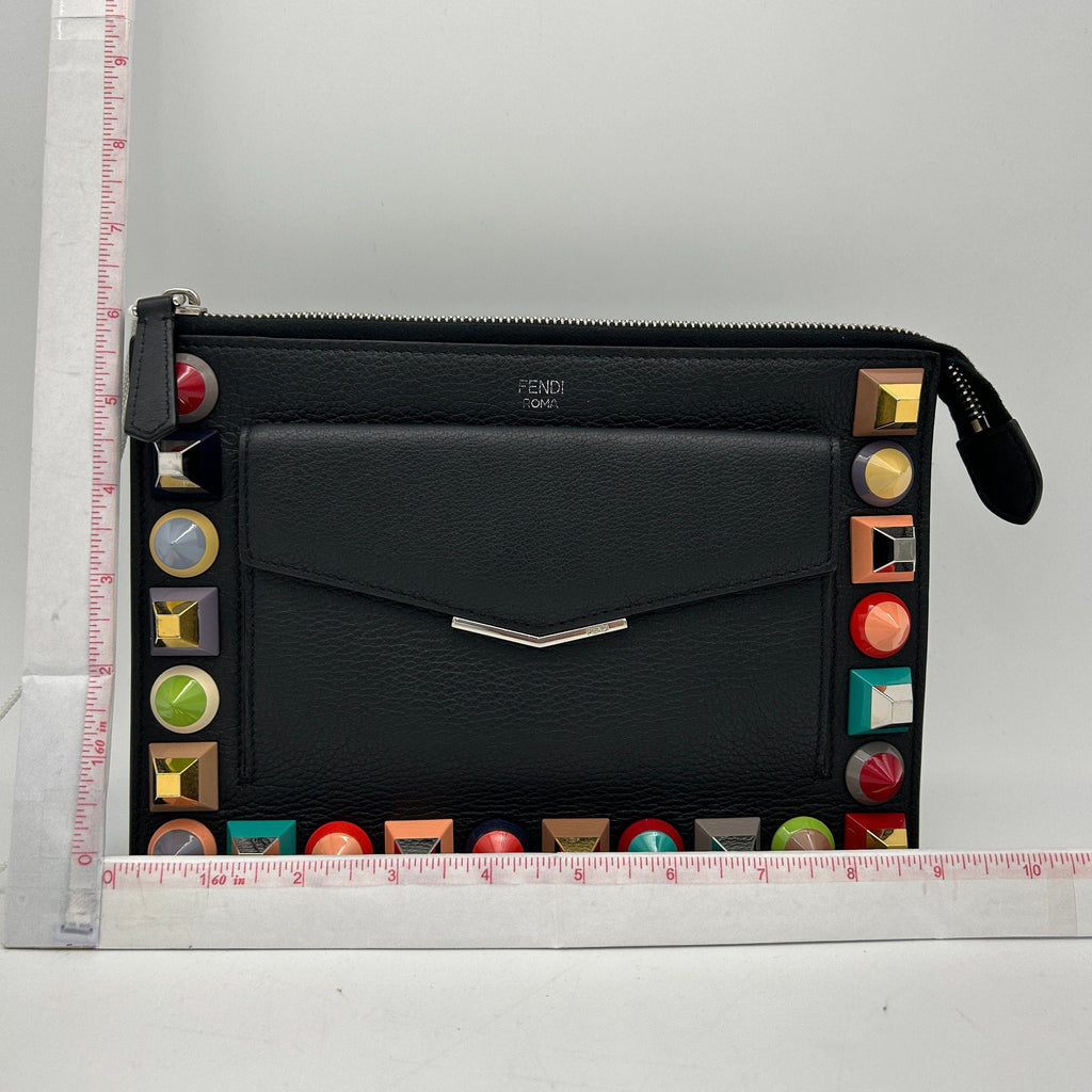 FENDI Vitello Dolce Studded Mini 2Jours Pouch Black Multicolor LA14548