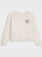 CELINE Logo Print Cotton Fleece Loose Sweatshirt Cream