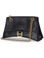 Balenciaga Crush Logo Gold Chain Small Shoulder Bag Black