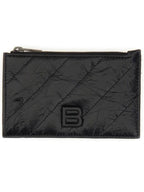 Balenciaga Crush Zipper Leather Card Wallet Black