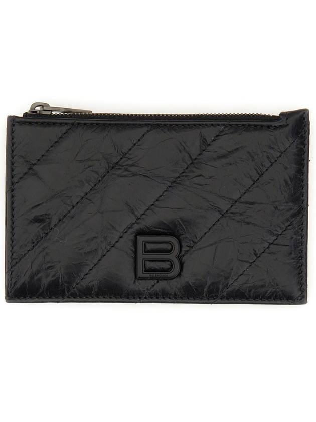 Balenciaga Crush Zipper Leather Card Wallet Black