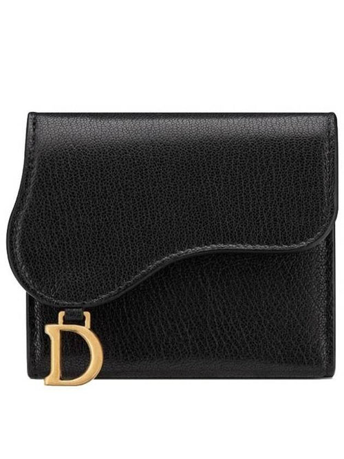 Saddle Lotus Goatskin Half Wallet Black Dior