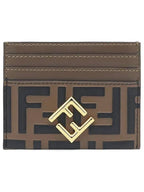 Fendi Logo Diamond Leather Card Wallet Brown