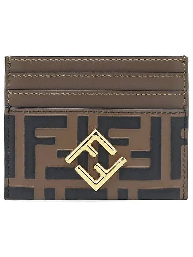 Fendi Logo Diamond Leather Card Wallet Brown
