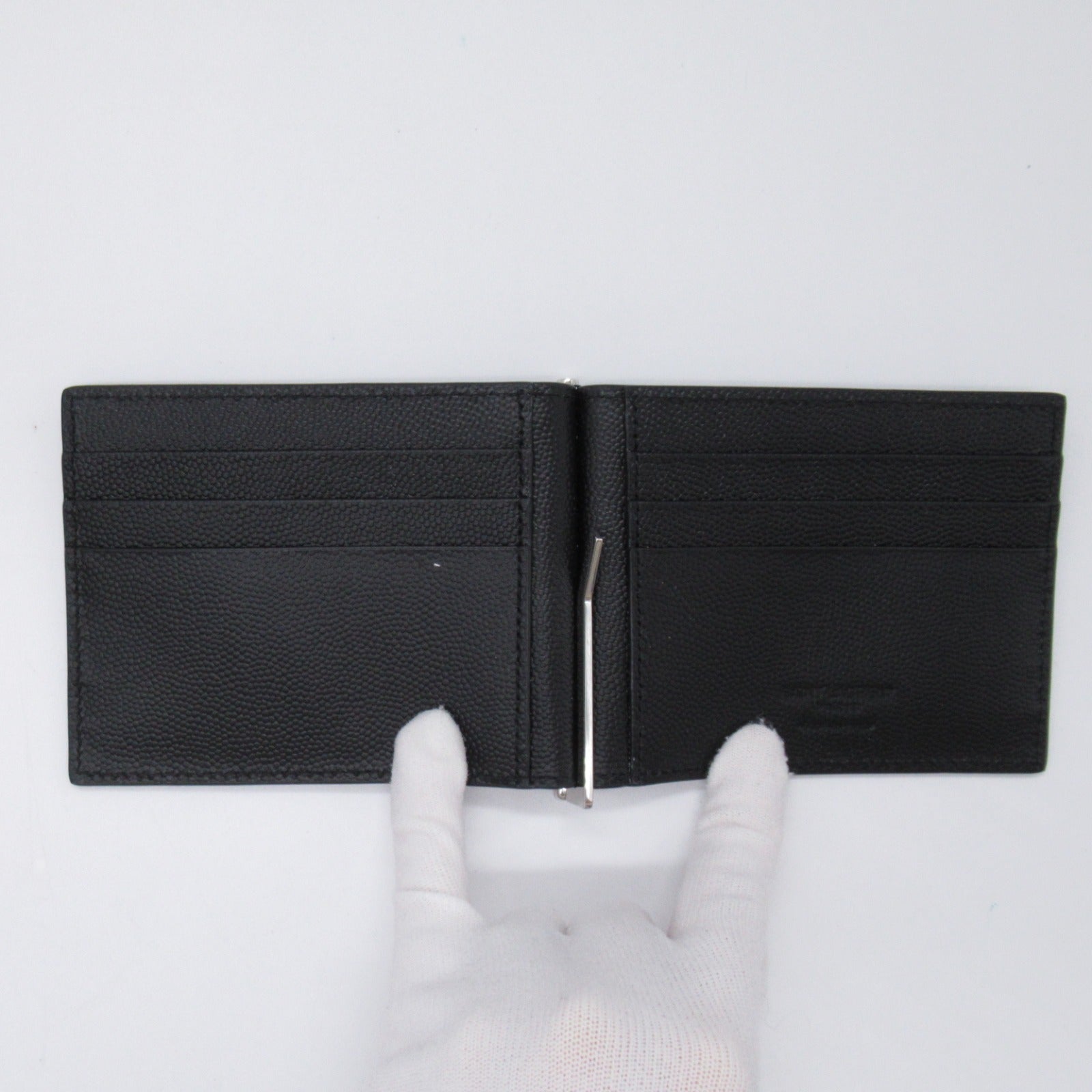 Saint Laurent Double Fold Wallet Double Folded Wallet Leather  Wallet Black 378005BTY0N1000