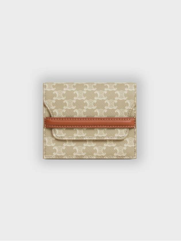 CELINE WoMen's Triomphe Canvas Lambskin Business Card Holder Grege