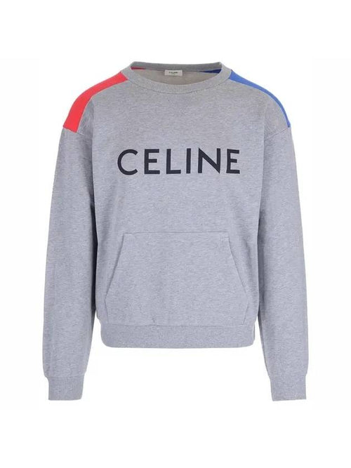 CELINE Logo Print Cotton Fleece Loose Sweatshirt Grey