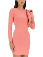 Fendi FF motif round neck knit short dress pink