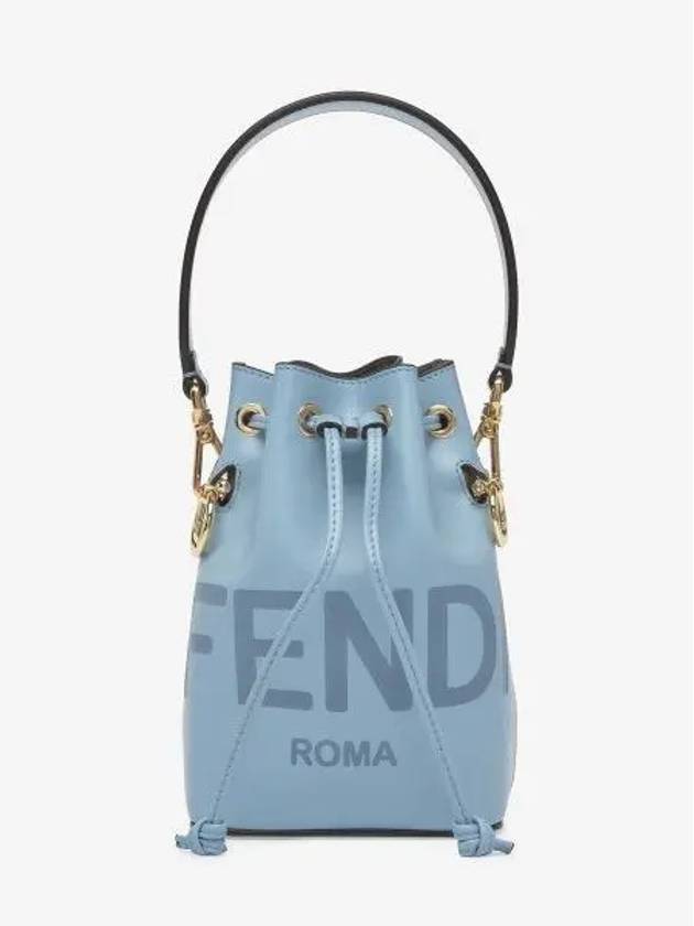 Fendi Roma Mon Tresor Leather Small Bucket Bag Light Blue