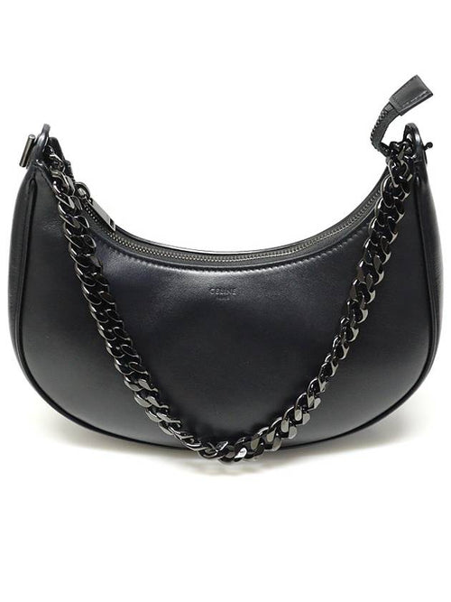 CELINE 199583DGQ 38NN Black Calfskin AVA Chain Hobo Medium Shoulder Bag