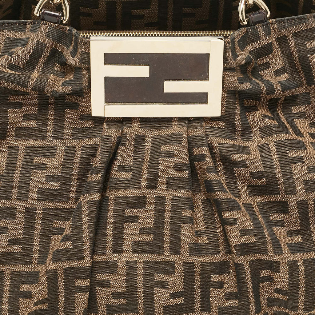 Fendi Zucca Canvas And Patent Leather Large Mia Shoulder Bag