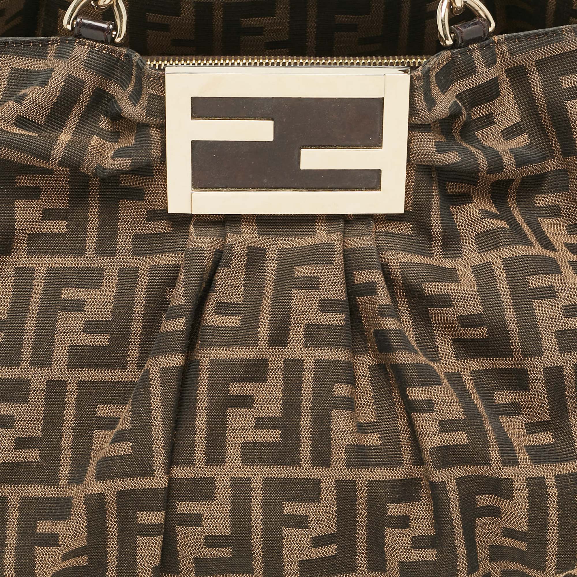 Fendi Zucca Canvas And Patent Leather Large Mia Shoulder Bag