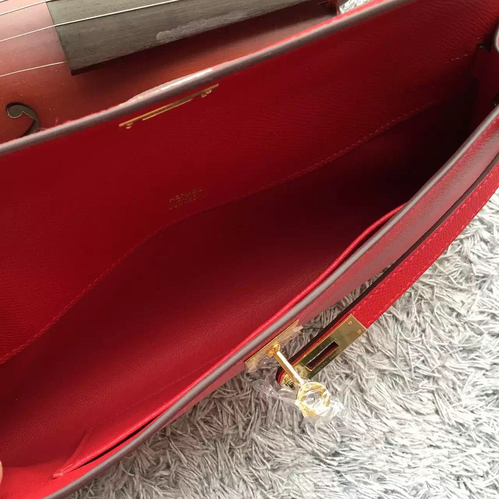Hermes Red Handcrafted Kelly Cut Clutch