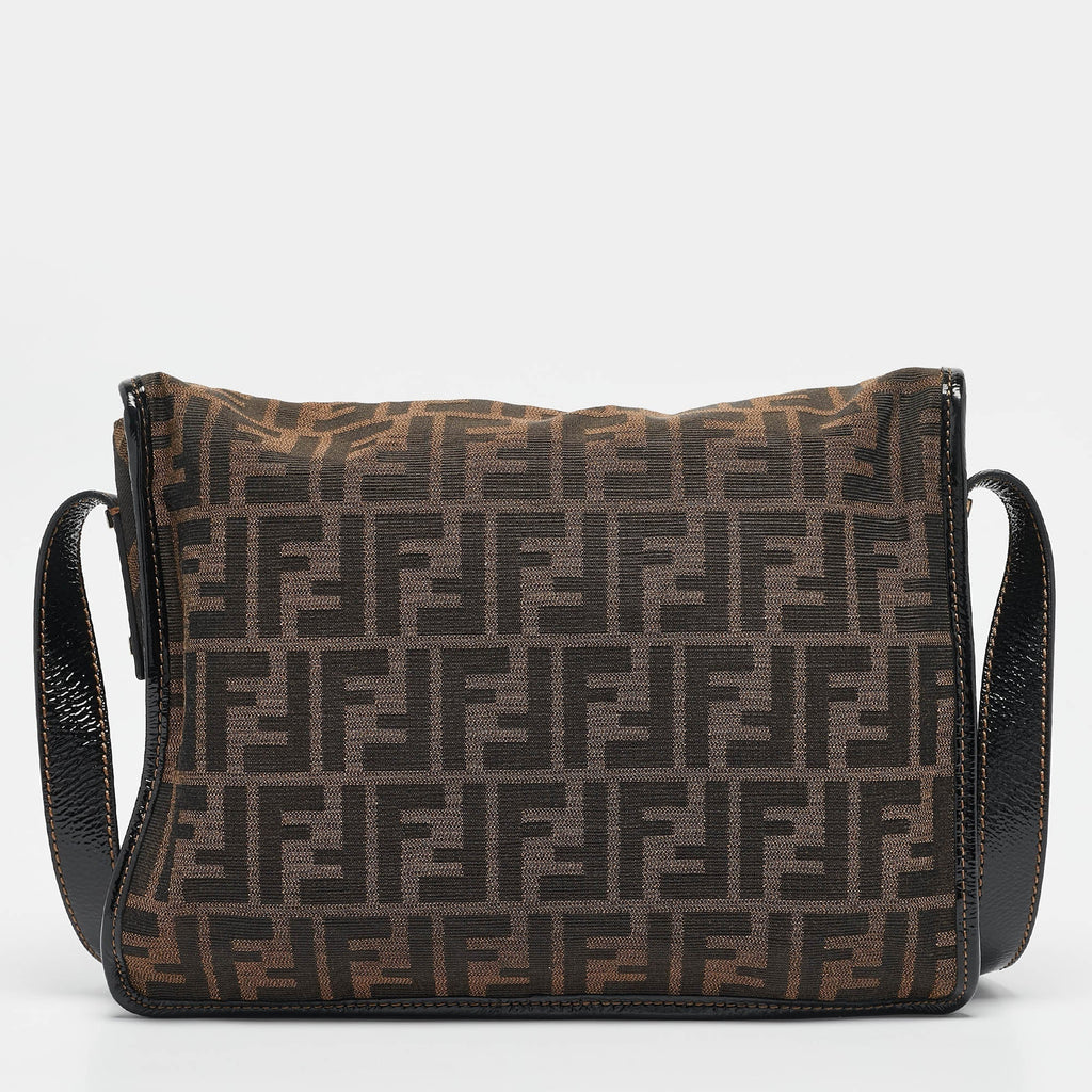 Fendi Zucca Canvas And Patent Leather Mama Flap Shoulder Bag