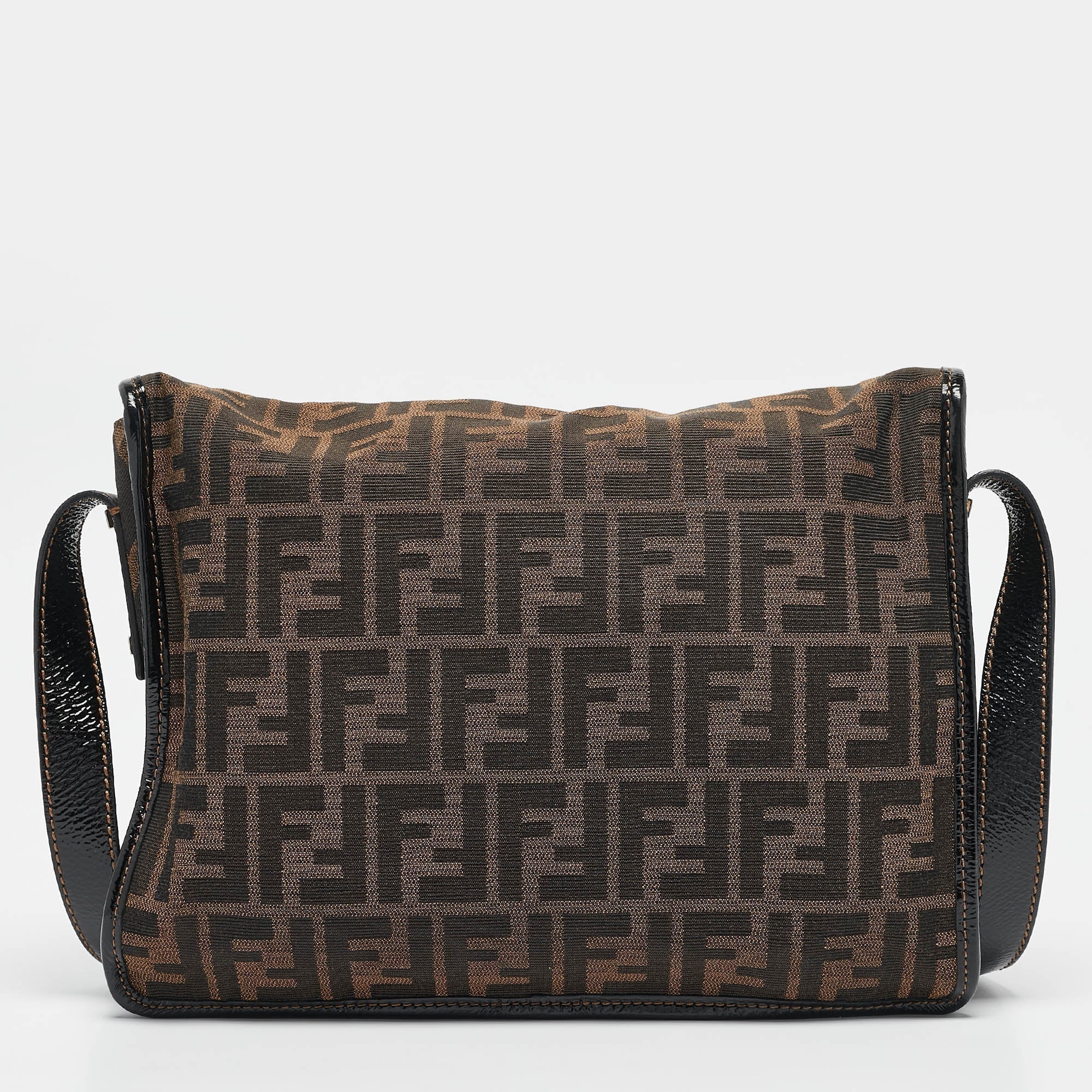 Fendi Zucca Canvas And Patent Leather Mama Flap Shoulder Bag
