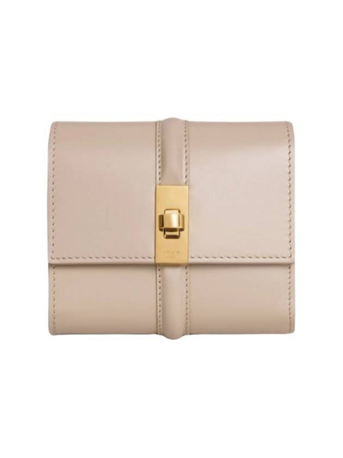 CELINE 16 Tri-Fold Small Shiny Calfskin Half Wallet Cappuccino