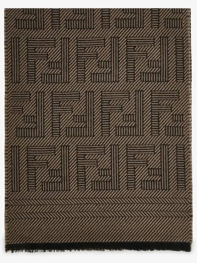Fendi Logo Intarsia Wool Silk Scarf Brown