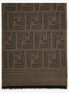 Fendi Logo Intarsia Wool Silk Scarf Brown